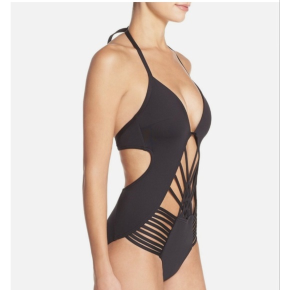 Kenneth Cole Black Strappy Cutout One-Piece Swimsuit XL Black - Picture 3 of 13